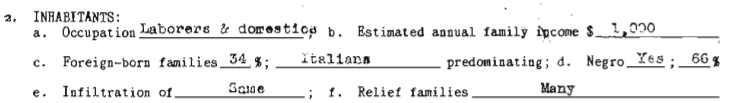 Explore the HOLC area descriptions, based on forms that instructed field agents to report on the social composition of the neighborhood as a factor to measure mortgage risk. Source: Hartford area D-1, 1937, from the National Archives.