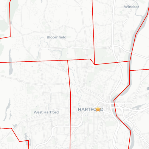 Boundary between the adjacent school districts of Hartford and Bloomfield CT.